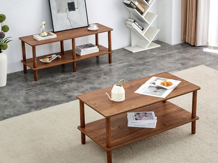 Modern 2 Tier Coffee Table With Open Storage Shelf For Living Room