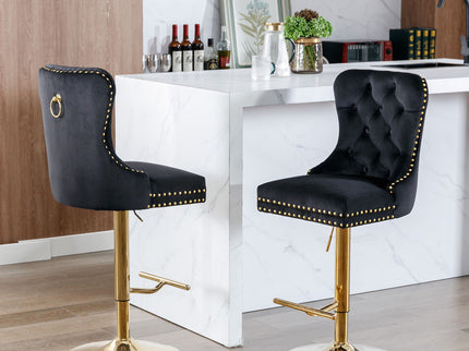 Thick Swivel Barstools Adjusatble Seat Height From 25-33", Modern Upholstered Bar Stools With Backs Comfortable Tufted For Home Pub And Kitchen Island (Set of 2)