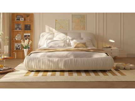 Luxury Upholstered Platform Bed With Oversized Padded Backrest And Solid Wood Frame