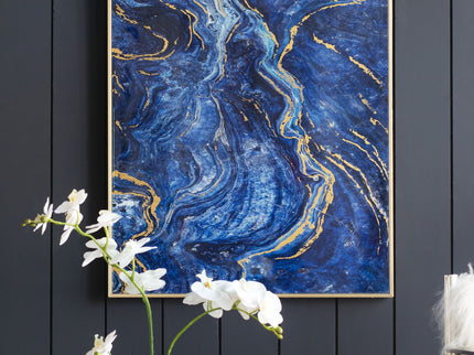 Framed Art Panels, Unique Marbled Design (Set of 2) - Blue