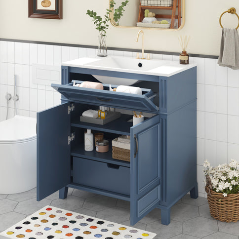 Bathroom Vanity With Sink Storage Cabinet - Blue