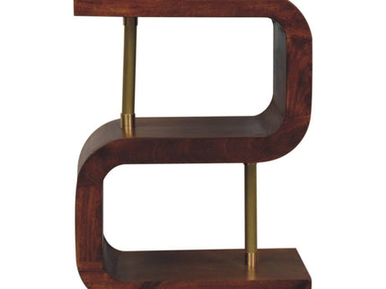 S Curve Brass Bedside Table - Dark Brown