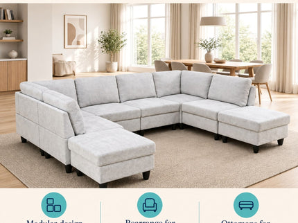 8 Piece Modular U - Shape Sectional Sofa