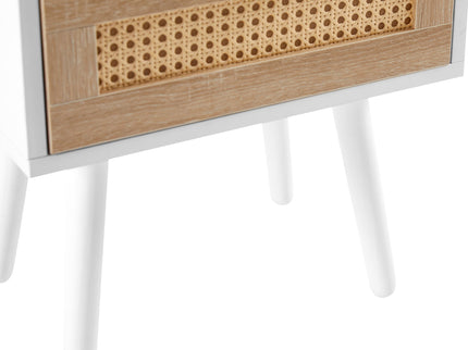 15.75" Rattan End Table With Power Outlet & USB Ports, Modern Nightstand With Drawer And Solid Wood Legs, Side Table For Living Room, Bedroom