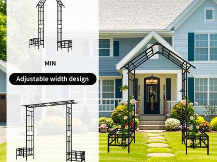 Garden Arch With Adjustable & Climbing Plants Support - Black