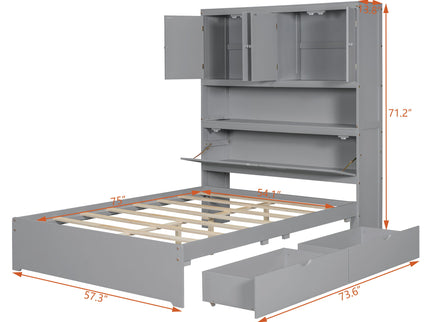 Platform Bed With USB, Storage Headboard & Drawers