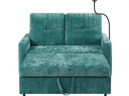 Modern Loveseat Pull Out Sofa Bed With Adjustable Backrest, Two Cup Holders, A Phone Holder, Three Charging Ports And Side Storage Pockets For Living Room
