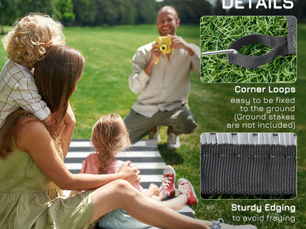 Outsunny - Reversible Outdoor Rug, 9' x 12' Waterproof Plastic Straw Floor Mat, Portable Rv Camping Carpet With Carry Bag, Large Floor Mat For Backyard, Deck, Picnic, Beach - Gray & White Striped