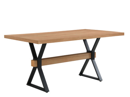 Farmhouse Style X Shaped Legs Dining Table With Metal - Natural