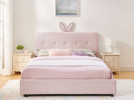 Upholstered Bed With Oversized Rabbit Ear Headboard, LED Lights & 4 Storage Drawers