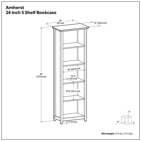Amherst - 5 Shelf Bookcase, Handcrafted