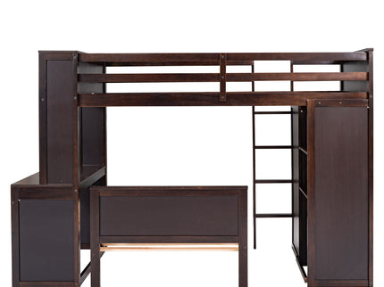 Loft Bed With A Stand Alone Bed, Shelves, Desk, And Wardrobe