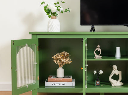 StylishTVcabinet Entertainment CenterTV Stand, TVconsoletable, Media Console, Solidwood Frame, Changhong Glass Door, Metal Handle