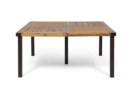 Lankershim - Modern Industrial Dining Table With Acacia Wood Slat Design - Teak