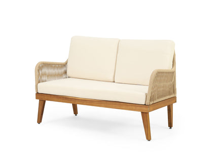 Hueber - Outdoor And Rope 4 Seater Chat Set With Cushions - Teak