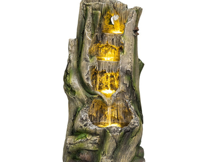 Outdoor Water Fountain, Tree Stump Cascading Fountain With Warm LED Lights - Earthy Yellow