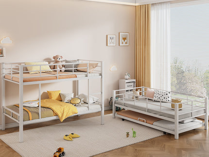 Triple Bunk Bed With Trundle, Heavy Duty Steel Construction
