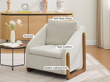 Modern Upholstered Armchair With Wooden Side Frame