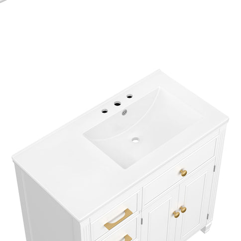 Bathroom Vanity With Sink, 1 Tip Out Drawer, 3 Side Drawers, Adjustable Shelf