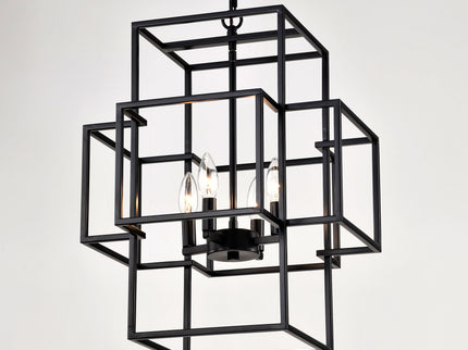 4 Light Metal Lantern Tiered Pendant Hanging Light Fixtures, Industrial Farmhouse Adjustable Height Chandeliers For Dining Room Hallway Foyer Entryway (E12 Bulbs Not Included)