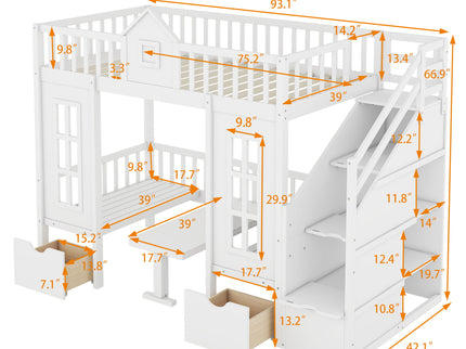 Twin Over Twin Bunk Bed With Changeable Table, Bunk Bed Turn Into Upper Bed And Down Desk