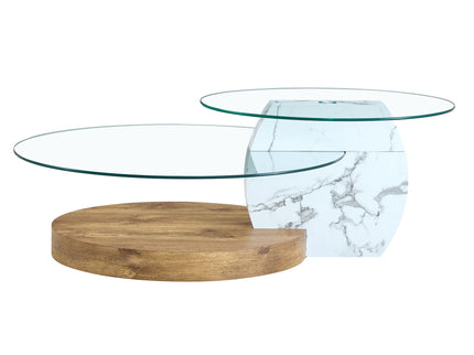 Contemporary Artistic Double Layer Coffee Table, Tempered Glass Top