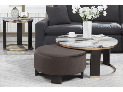 Nesting Round Coffee Table With Ottoman (Set of 2) - Gold / Brown