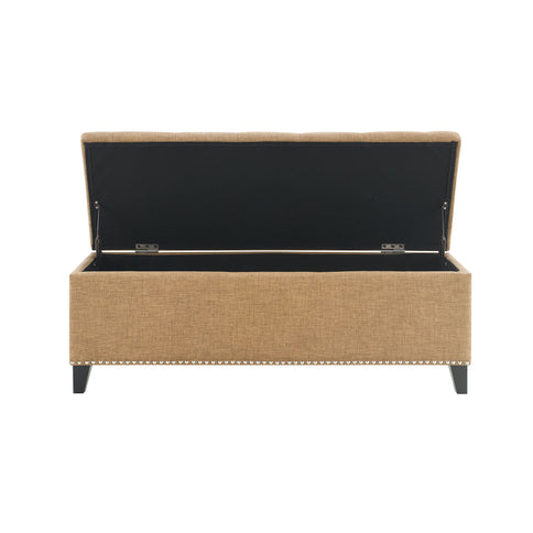 Button-Tufted Storage Ottoman With Safety Close Hinge