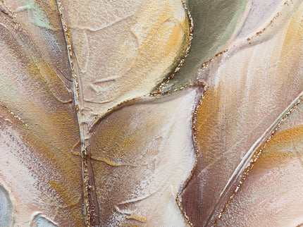 Botanical Leaf Wall Art, Textured Canvas Painting With Accents, Framed Decor For Living Room (Set of 2) - Green Leaf