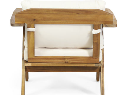 Outdoor Acacia Wood Club Chairs With Cushions (Set of 2) - Teak / Beige