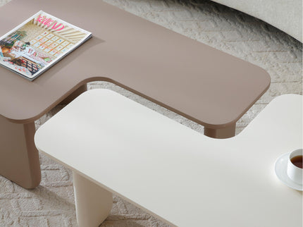 2 Pieces Modular Coffee Table Set, Free Combination - Khaki / White