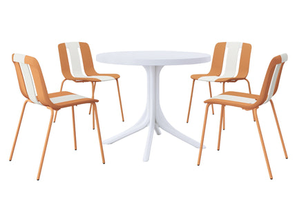 4 Piece Set Of Modern Striped Color Blocking Single Chairs With Round Table