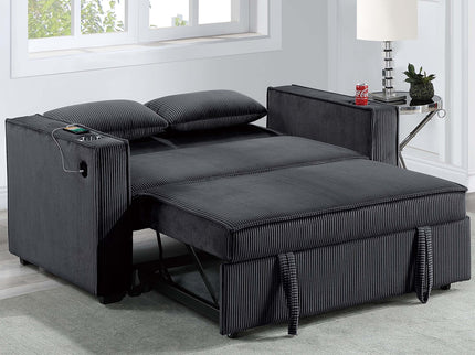 Modern Style Convertible Sofa With Pull-Out Bed, USB Ports & Cup Holders