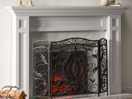 Mariella - Traditional Floral Iron Fireplace Screen With Ornate Design