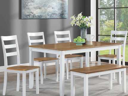 6 Piece Dining Set Table With 4 Side Chairs And Bench - Light Brown / White