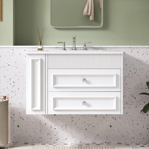 Wall Mounted Bathroom Vanity With 2 Drawers, Sink, Floating Storage Unit