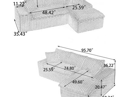 Modular Sofa, Convertible Twin Seat With Chaise Lounge