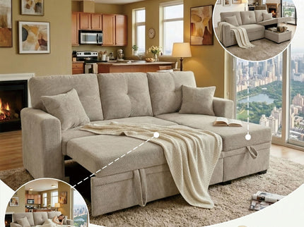 Sleeper Sectional With Pull Out Bed, Reversible Chaise