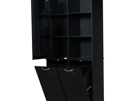 Freestanding Tall Storage Cabinet With 2 Tilt Out Hampers