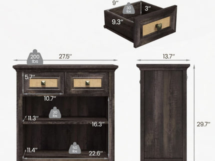 Storage Cabinet With 2 Drawers And 2 Shelves - Coffee