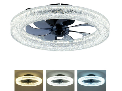 LED Light Source And Remote Control, 3000 - 6500K Dimmable Flush Mount LED Fan Light, 6 Speeds, Quiet DC Motor For Living Room - Matte Black