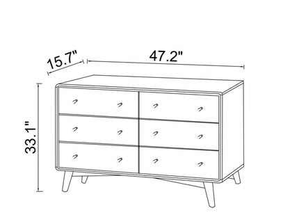 Dresser 6 Drawer - Dark Brown / White