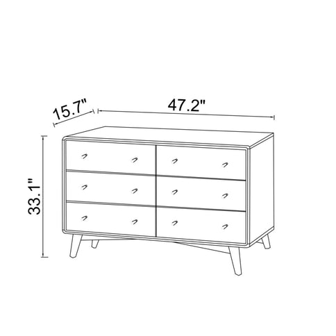 Dresser 6 Drawer - Dark Brown / White