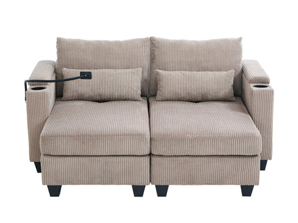 Convertible Chaise Lounge Sofa Chair With USB Ports, Cup Holders, Phone Holder And Storage