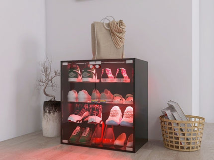 4 Layers Shoe Cabinet With Glass Door And Glass Layer Shoes Display Cabinet With LED Light Bluetooth Control - Black