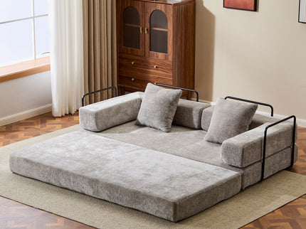 Convertible Floor Sofa Bed With Pillow Back Support Armrest