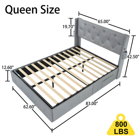 Bed With Gas Lift Storage, USB Ports