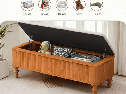 Storage Ottoman Bench For Living Room - Natural
