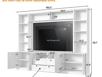 Farmhouse Elegant Entertainment Center Wall Unit With 4 Drawers