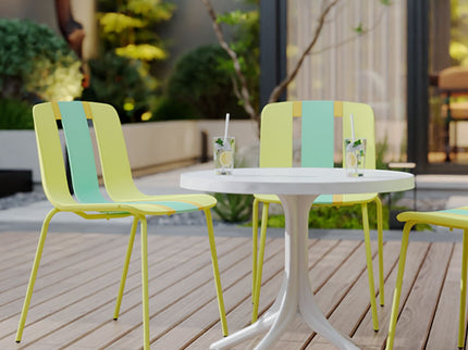 4 Piece Set Of Modern Striped Color Blocking Single Chairs With Round Table